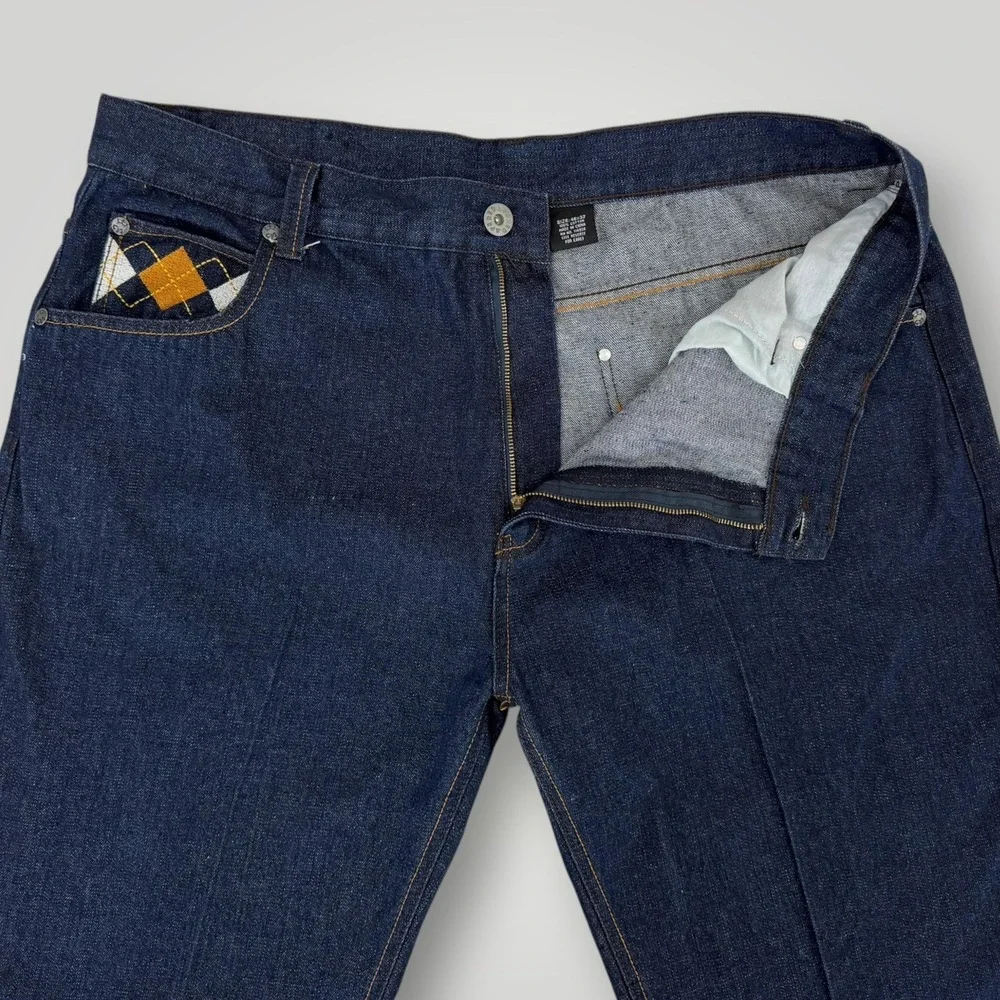 Red Ape Jeans Mens Big‎ & Tall 45x31 Blue Embroidered Argyle Straight Denim